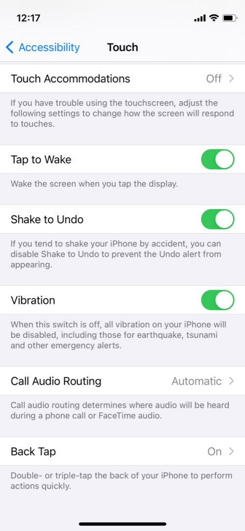 iphone touch screen settings