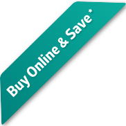 Badge saying Buy Online & Save^  offer in white colour text  on Apia Primary colour background